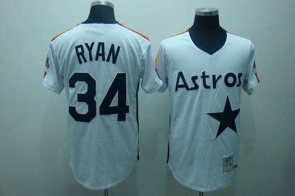 Mitchell and Ness Astros #34 Nolan Ryan Stitched White Throwback MLB Jersey - Click Image to Close